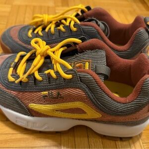 Fila Women’s' Corduroy Gray and Yellow Sneakers